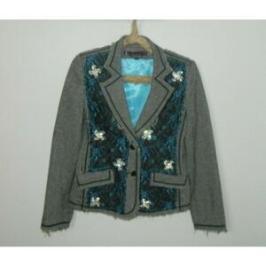 Spy Zone Exchange Blazer Tweed‎ Gray Black Rhinestone Lace Overlay Medium